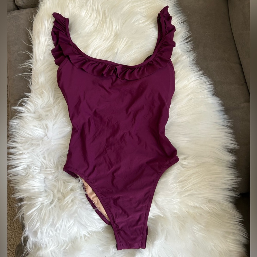 J. Crew Plum Ruffle One Piece Swimsuit